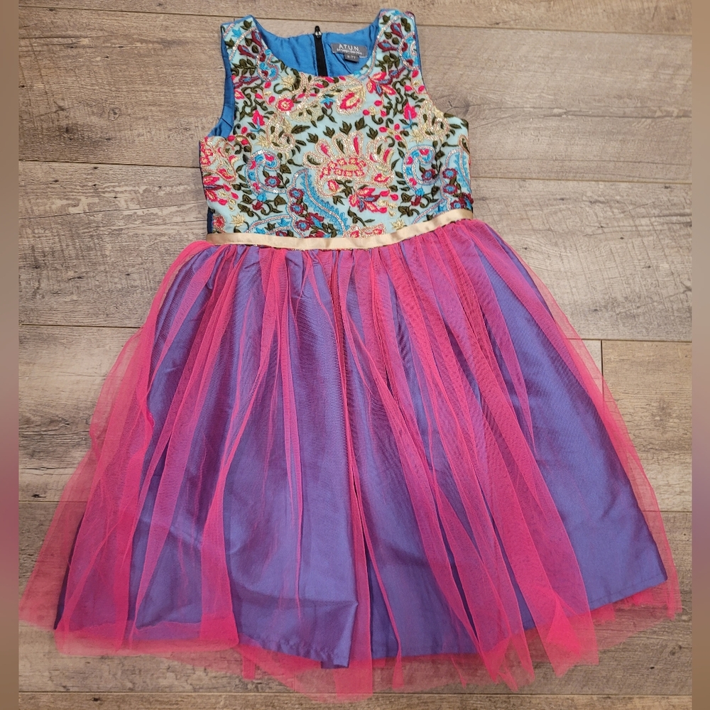 Floral Embroidered Tulle Overlay Dress